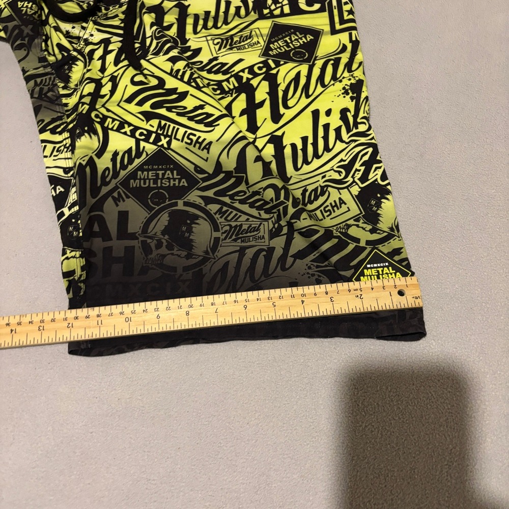 Metal Mulisha Mens Board Shorts Size 38 Lime Green Black Graphic Fade Motocross - Picture 3 of 9